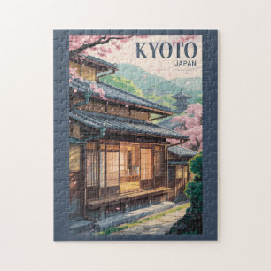 Quebra-cabeça Ilustração da Casa do Japão em Kyoto, Arte de Viag