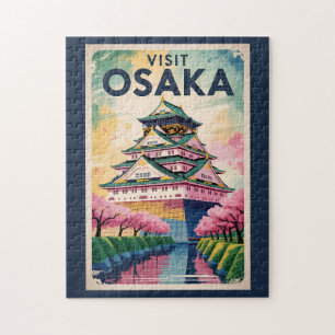 Quebra-cabeça Ilustração da Castelo de Osaka Japão Viagem Arte V