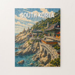 Quebra-cabeça Ilustração da Coreia do Sul Viagem Arte Vintage