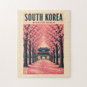 Quebra-cabeça Ilustração da Flor de Cerejeira da Coreia do Sul A
