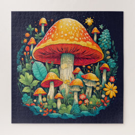 Quebra-cabeça Ilustração da Floresta Abstrato de Cogumelo Criati