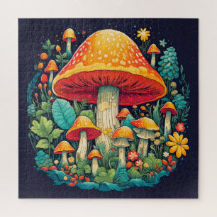 Quebra-cabeça Ilustração da Floresta Abstrato de Cogumelo Criati