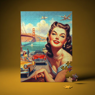 Quebra-cabeça Ilustração da Garota Vintage San Francisco