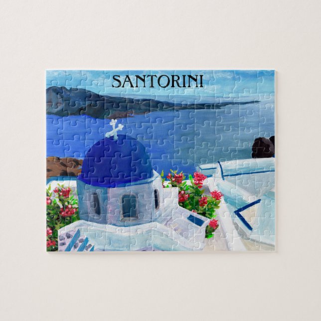 Quebra-cabeça Ilustração da Grécia Trendy Santorini (Horizontal)