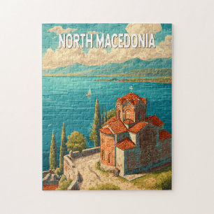 Quebra-cabeça Ilustração da Macedônia do Norte Viagem Arte Vinta