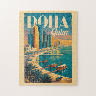 Quebra-cabeça Ilustração da Paisagem Urbana de Doha Qatar Arte d