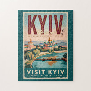 Quebra-cabeça Ilustração da paisagem urbana de Kiev Ucrânia Arte