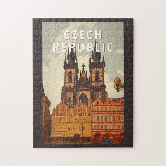 Quebra-cabeça Ilustração da República Tcheca Viagem Arte Vintage (Vertical)