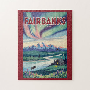 Quebra-cabeça Ilustração das Luzes do Norte de Fairbanks Alasca