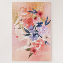 Quebra-cabeça Ilustração de Aquarela Botânica de Mulher Floral