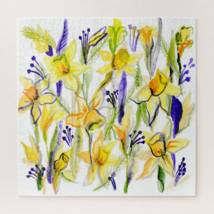 Quebra-cabeça Ilustração de Aquarela de Daffodils Amarelos