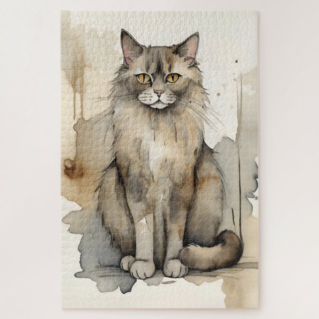 Quebra-cabeça Ilustração de Aquarela de Maine Coon (Vertical)