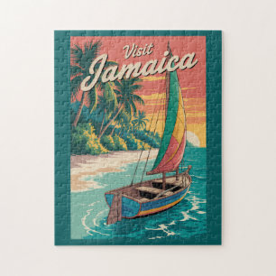 Quebra-cabeça Ilustração de Barco Jamaicano Arte de Viagem Vinta