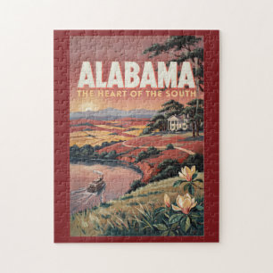 Quebra-cabeça Ilustração de barco no rio Alabama Arte de viagem 