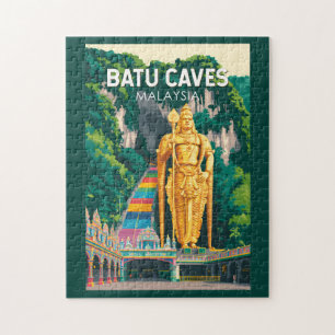 Quebra-cabeça Ilustração de Batu Caves Malásia Arte de Viagem Re