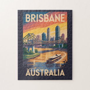 Quebra-cabeça Ilustração de Brisbane Austrália Arte de Viagem Vi