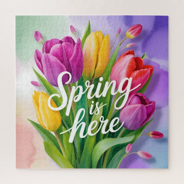 Quebra-cabeça Ilustração de Buquê de Tulipas "A Primavera Chegou (Vertical)