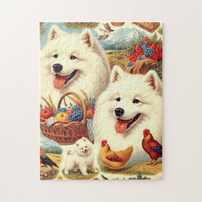 Quebra-cabeça Ilustração de Cão Samoyed Vintage (Vertical)