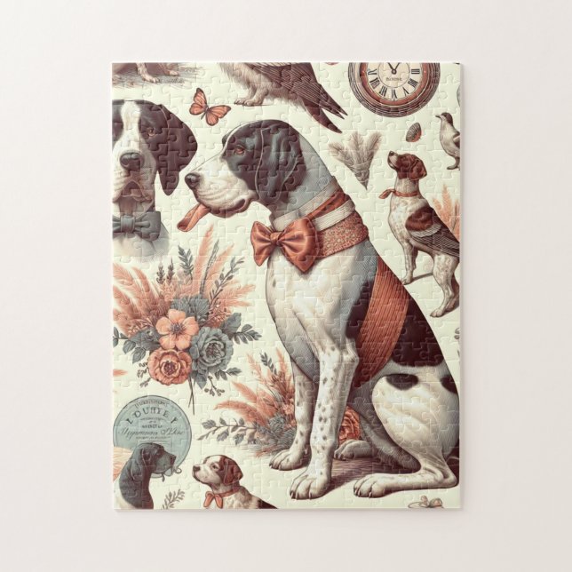 Quebra-cabeça Ilustração de Cão Vintage Braque Français (Vertical)