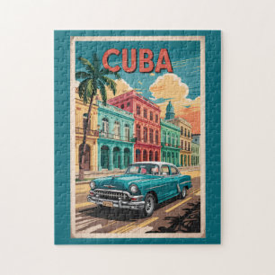Quebra-cabeça Ilustração de Carro Clássico de Cuba Arte de Viage