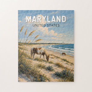 Quebra-cabeça Ilustração de Cavalo de Maryland Viagem Arte Vinta