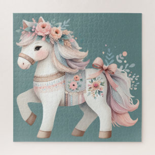 Quebra-cabeça Ilustração de Cavalo Fantasia Pastel Floral