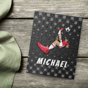 Quebra-cabeça Ilustração de Chute do Jogador de Futebol Preto Pe