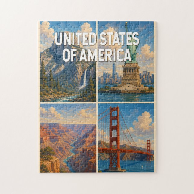 Quebra-cabeça Ilustração de colagem dos Estados Unidos Arte de V (Vertical)