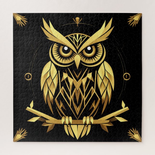 Quebra-cabeça Ilustração de Coruja Geométrica Dourada (Vertical)