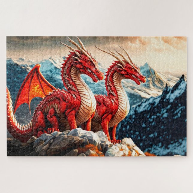 Quebra-cabeça Ilustração de Dragões Empoleirados (Horizontal)