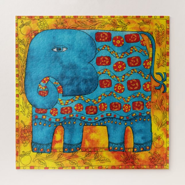 Quebra-cabeça Ilustração de Elefante com Padrões em Aquarela (Horizontal)