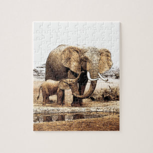 Quebra-cabeça Ilustração de família elefante Arte Animal