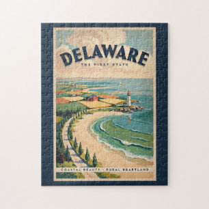 Quebra-cabeça Ilustração de Farol de Delaware Arte de Viagem Ret