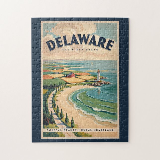Quebra-cabeça Ilustração de Farol de Delaware Arte de Viagem Ret (Vertical)