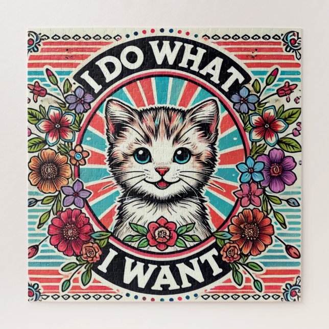 Quebra-cabeça Ilustração de Gato com Flores e Slogan Positivo (Vertical)