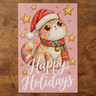 Quebra-cabeça Ilustração de Gato de Natal Fofo com Charme Festiv