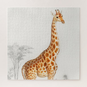 Quebra-cabeça Ilustração de Girafa Arte Impressa Vintage
