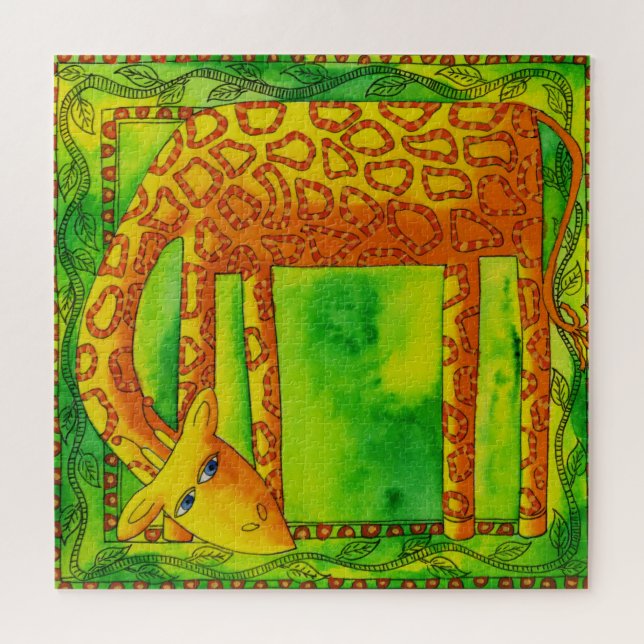 Quebra-cabeça Ilustração de Girafa Xadrez em Aquarela (Horizontal)