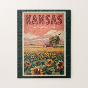 Quebra-cabeça Ilustração de Girassóis do Kansas Arte de Viagem V