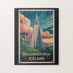 Quebra-cabeça Ilustração de Hallgrimskirkja Islândia Arte Viagem