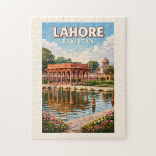 Quebra-cabeça Ilustração de Jardins de Lahore Paquistão Arte de