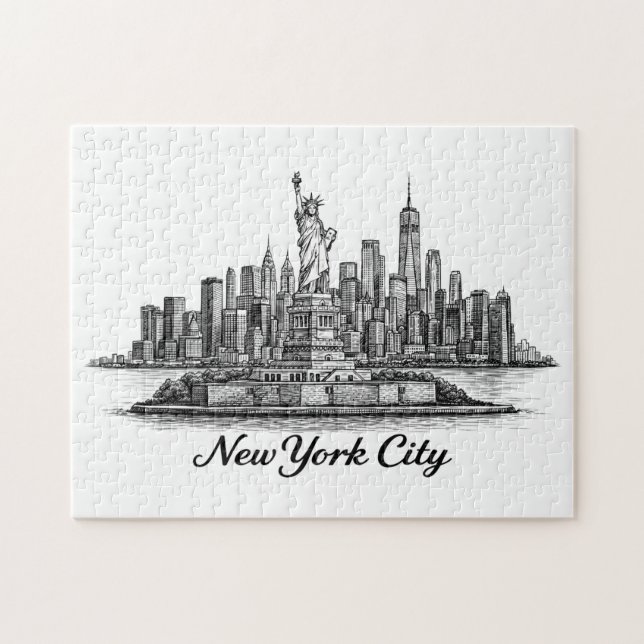 Quebra-cabeça Ilustração de Linha do Horizonte de Nova York (Horizontal)