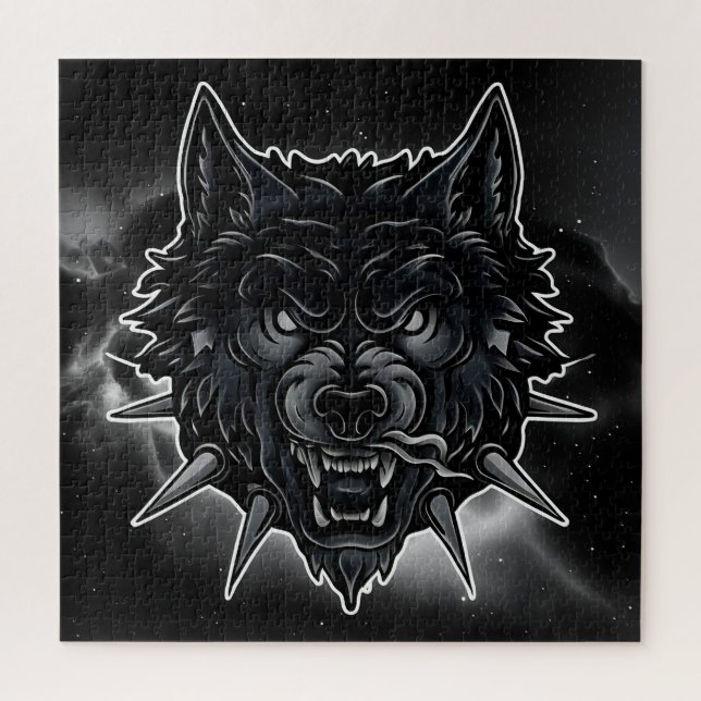 Quebra-cabeça Ilustração de Lobo Feroz com Colar de Espinhos (Vertical)