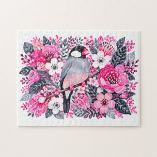 Quebra-cabeça Ilustração de Marcador Floral Rosa Branco Pardal J