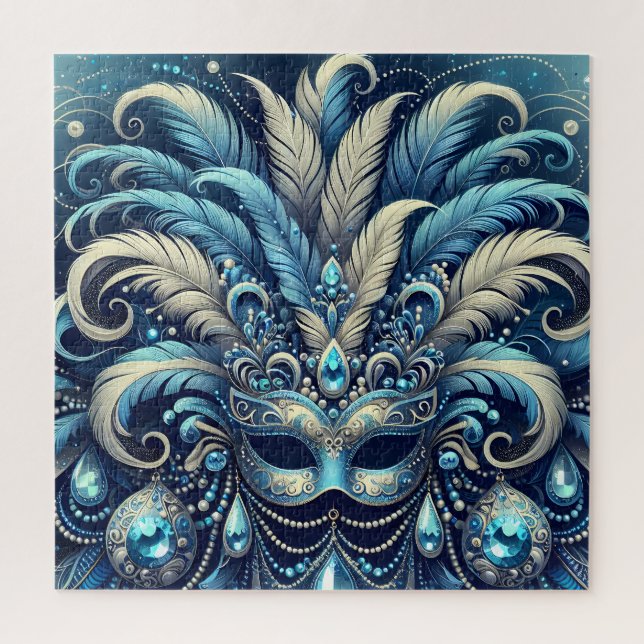 Quebra-cabeça Ilustração de Máscara de Mascarada Pena Azul (Vertical)