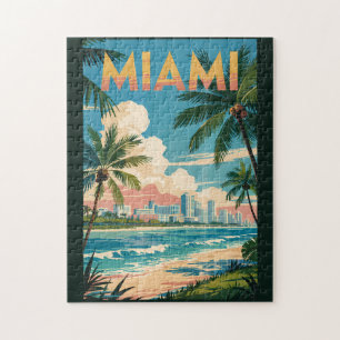 Quebra-cabeça Ilustração de Miami Flórida Viagem Arte Vintage