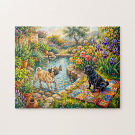 Quebra-cabeça Ilustração de Mops de Jardim de Casa de Campo Capr