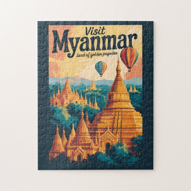 Quebra-cabeça Ilustração de Pagodes de Mianmar Arte de Viagem Vi (Vertical)