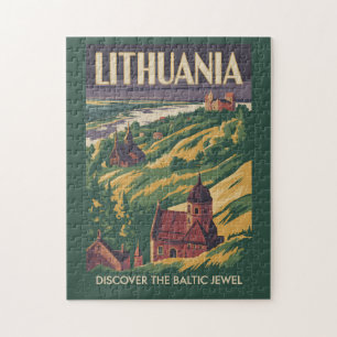 Quebra-cabeça Ilustração de Paisagem da Lituânia Arte de Viagem 