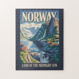 Quebra-cabeça Ilustração de Paisagem da Noruega Arte de Viagem V